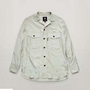 G-Star Officer Boyfriend Silk Shirt Mineral Grey Oversized Womens Size XS